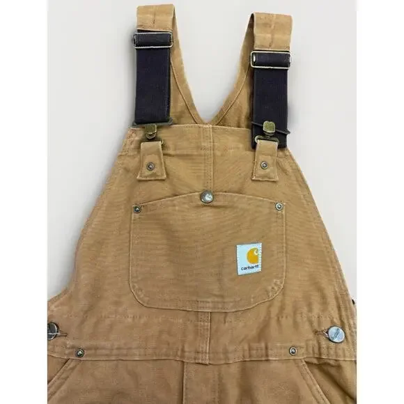 Vintage Carhartt Boys Overalls Large Quilted Lined Double Knee Brown - Picture 8 of 9